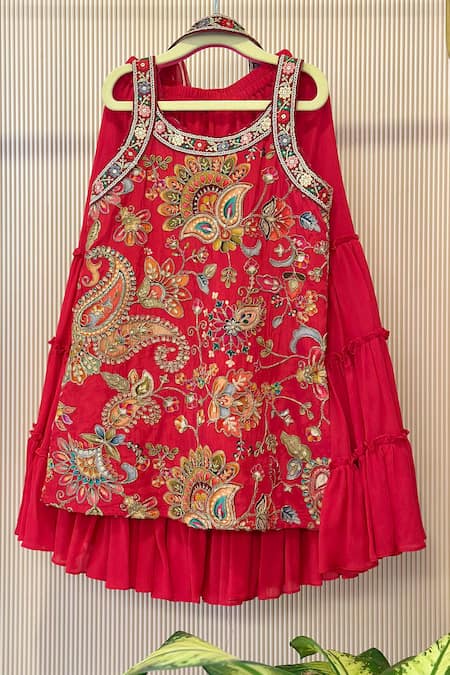 Rage Attire-Sweta Saria Red Designer Kurta Sharara Set 