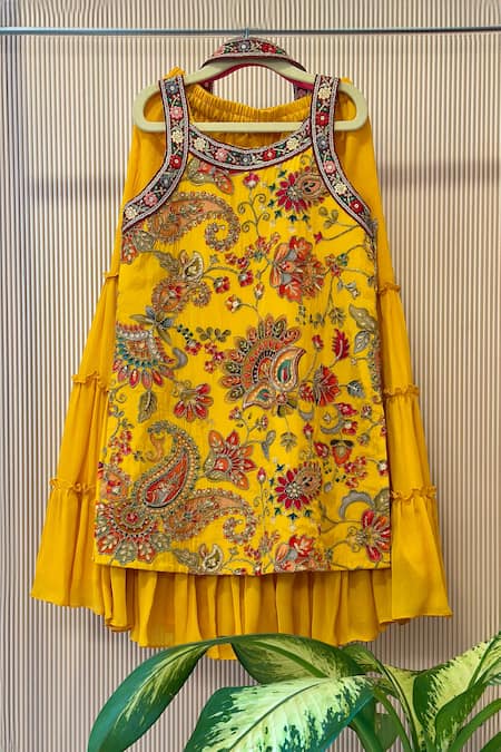Rage Attire-Sweta Saria Yellow Printed Kurta Sharara Set 