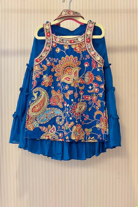 Rage Attire-Sweta Saria Blue Designer Kurta Sharara Set 