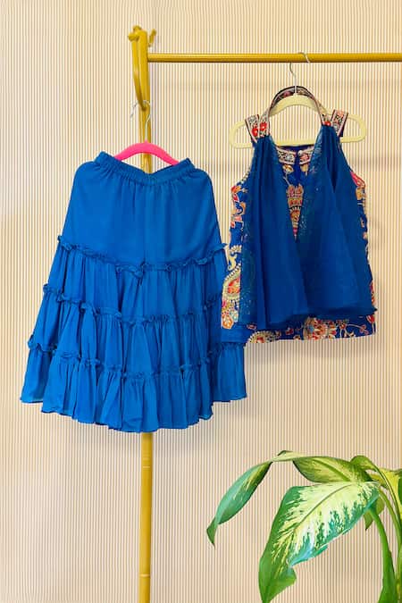 Rage Attire-Sweta Saria_Blue Organza Embroidery Designer Kurta Sharara Set _Online_at_Aza_Fashions