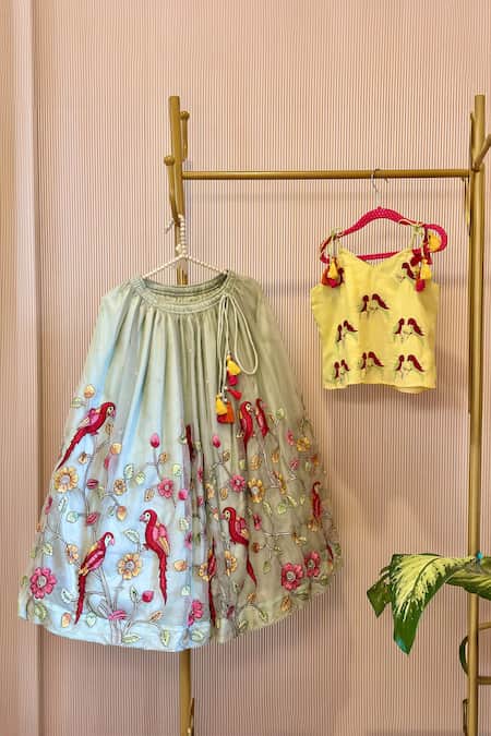 Rage Attire-Sweta Saria_Green Tassels Sea Embroidered Lehenga Set _Online_at_Aza_Fashions