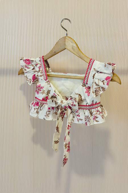 Rage Attire-Sweta Saria_White Embroidery Floral Print Girls Lehenga Set _Online_at_Aza_Fashions