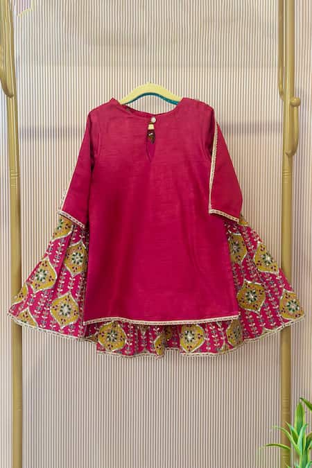 Rage Attire-Sweta Saria_Pink Embroidery Rani Designer Kurta And Sharara Set _Online_at_Aza_Fashions