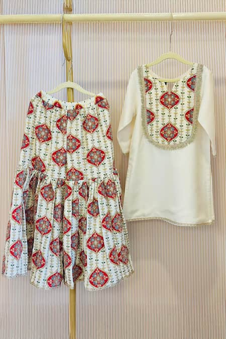 Rage Attire-Sweta Saria Ivory Embroidery Kurta Sharara Set 