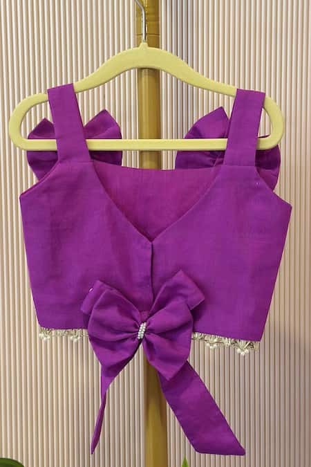 Rage Attire-Sweta Saria_Purple Organza, Silk Bows Lehenga And Blouse Set _Online_at_Aza_Fashions