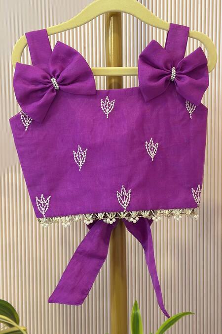 Buy_Rage Attire-Sweta Saria_Purple Organza, Silk Bows Lehenga And Blouse Set _Online_at_Aza_Fashions