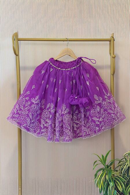 Rage Attire-Sweta Saria_Purple Organza, Silk Bows Lehenga And Blouse Set _at_Aza_Fashions