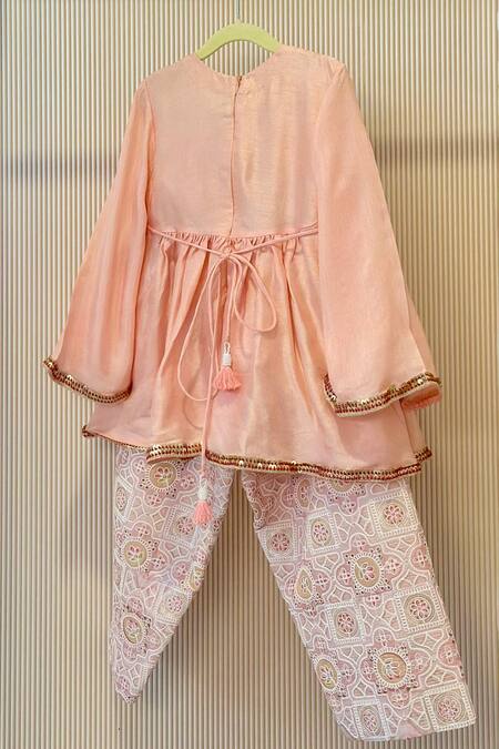Rage Attire-Sweta Saria_Peach Embroidery Printed Kurta And Pant Set _Online_at_Aza_Fashions