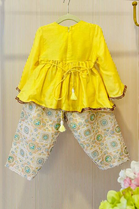 Rage Attire-Sweta Saria_Yellow Embroidery Lemon Designer Kurta Pant Set _Online_at_Aza_Fashions