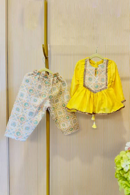 Rage Attire-Sweta Saria Lemon Yellow Designer Kurta Pant Set 