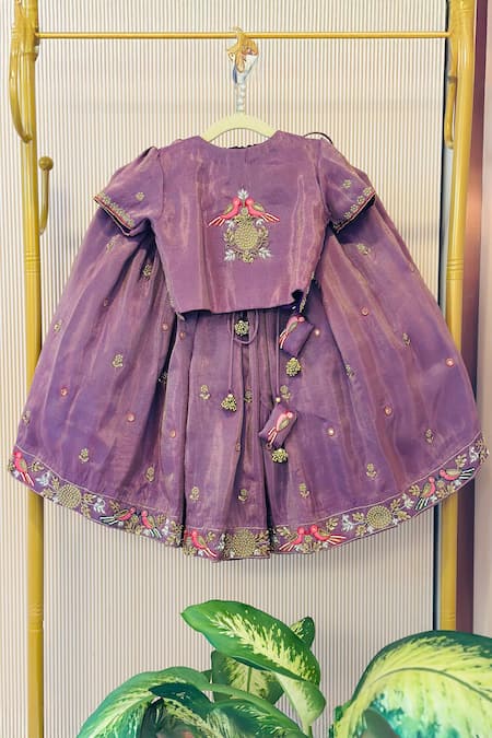 Rage Attire-Sweta Saria Purple Foil Tissue Jacket & Lehenga Set 