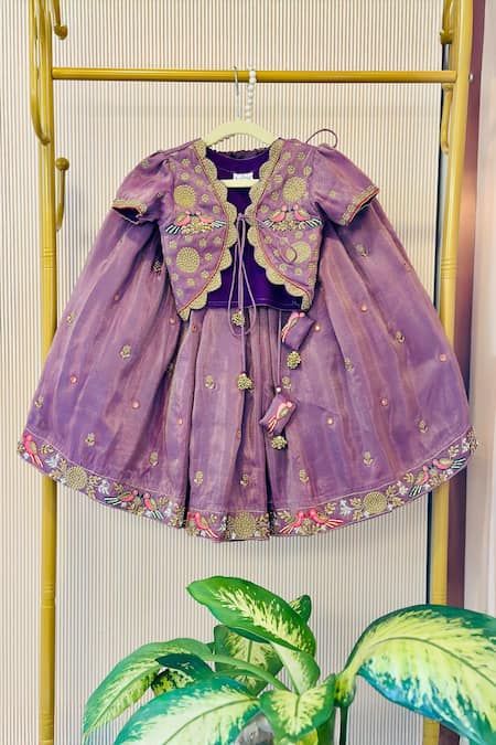 Rage Attire-Sweta Saria Purple Tassels, Embroidery Foil Tissue Jacket And Lehenga Set 