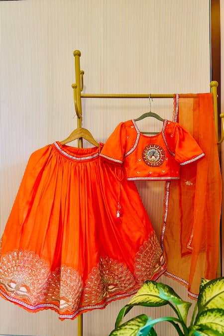 Rage Attire-Sweta Saria Orange Embroidered Lehenga Set 