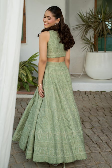 Safaa Ivy Sage Green Lehenga Set 