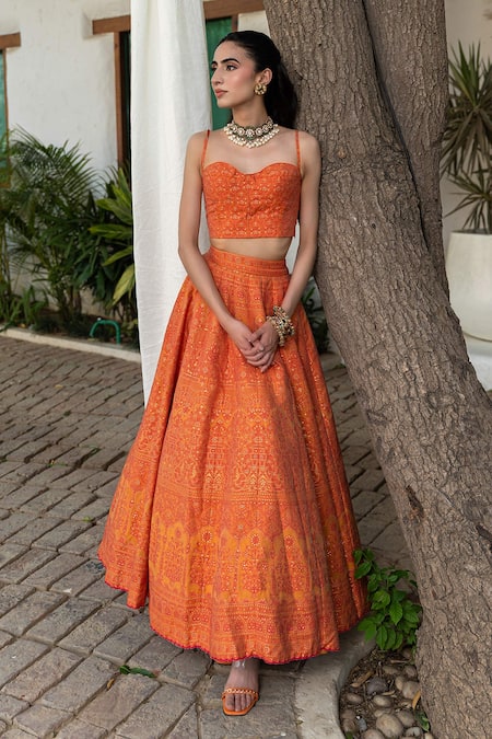 Safaa Tangerine Vivienne Lehenga Set 