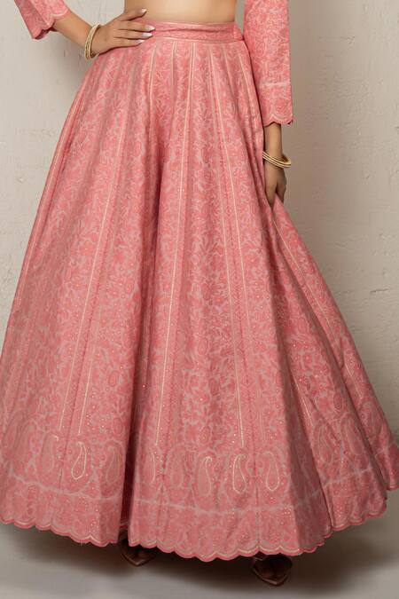Buy Safaa Peach Vegan Silk Embroidery Collared Celine Lehenga And Blouse Set Online at Aza Fashions Buy_Safaa_Peach Vegan Silk Embroidery Collared Celine Lehenga And Blouse Set _Online_at_Aza_Fashions