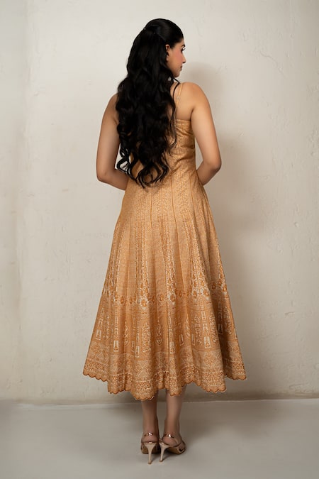 Shop Safaa Orange Vegan Silk Embroidery Sweetheart Neck Marigold Designer Anarkali Dress at Aza Fashions Shop_Safaa_Orange Vegan Silk Embroidery Sweetheart Neck Marigold Designer Anarkali Dress _at_Aza_Fashions