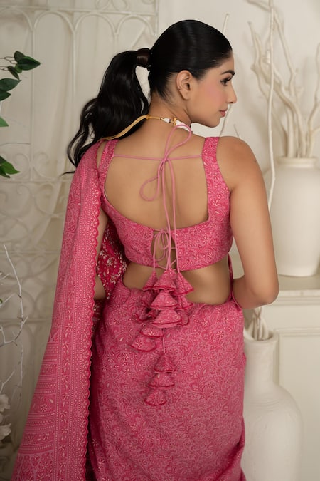 Safaa Fuchsia Pink Moonga Silk Rosa Saree 