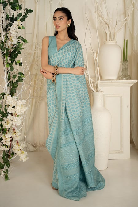 Buy Safaa Aqua Shantoon Embroidery Camilla Blue Moonga Silk Saree Set Online at Aza Fashions Buy_Safaa_Aqua Shantoon Embroidery Camilla Blue Moonga Silk Saree Set _Online_at_Aza_Fashions