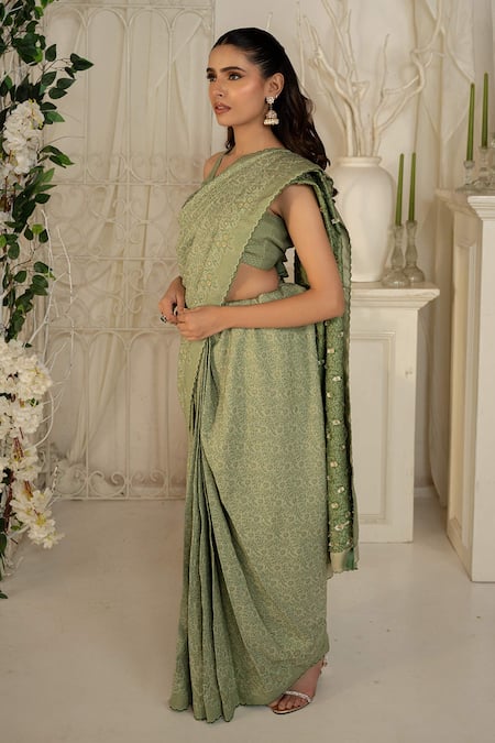 Safaa Sage Green Moonga Silk Saree Set 