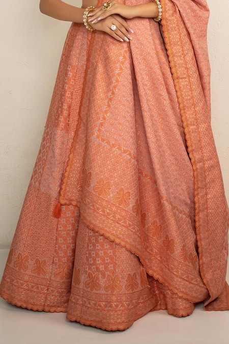 Safaa Orange Vegan Silk Embroidery V-neck Clementine Designer Lehenga Set Online at Aza Fashions Safaa_Orange Vegan Silk Embroidery V-neck Clementine Designer Lehenga Set _Online_at_Aza_Fashions
