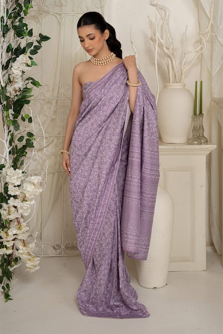 Safaa Aurelia Violet Moonga Silk Saree Set 