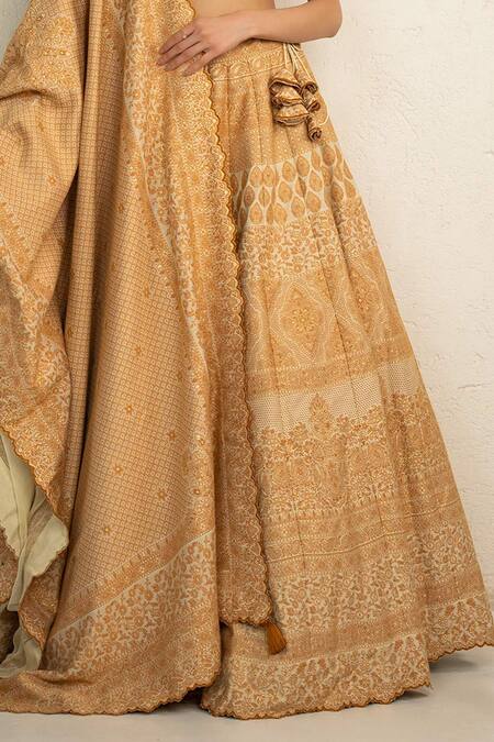 Safaa Yellow Vegan Silk Sequins, Embroidery Round Neck Marigold Lenora Lehenga Set Online at Aza Fashions Safaa_Yellow Vegan Silk Sequins, Embroidery Round Neck Marigold Lenora Lehenga Set _Online_at_Aza_Fashions