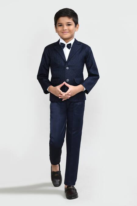 Buy_Petite Pomme_White Cotton, Polyester Navy Blue Designer Suit Set_Online_at_Aza_Fashions