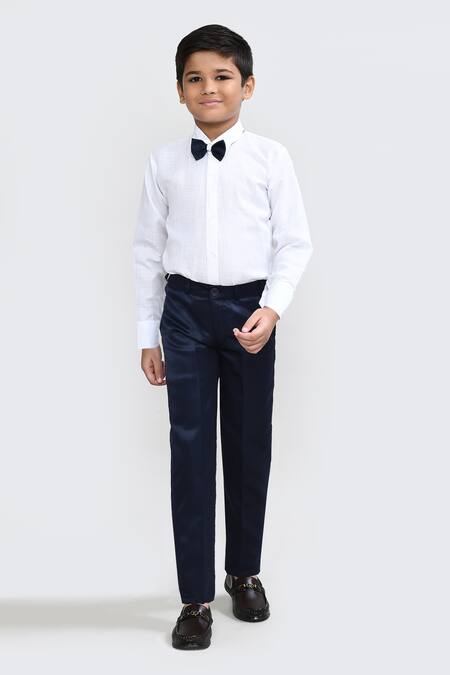 Shop_Petite Pomme_White Cotton, Polyester Navy Blue Designer Suit Set_Online_at_Aza_Fashions