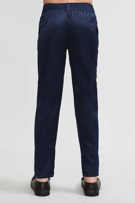 Petite Pomme_White Cotton, Polyester Navy Blue Designer Suit Set_at_Aza_Fashions