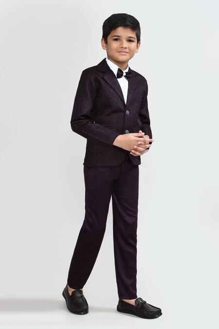 Buy_Petite Pomme_White Cotton, Polyester Wine Designer Boys Suit Set_Online_at_Aza_Fashions