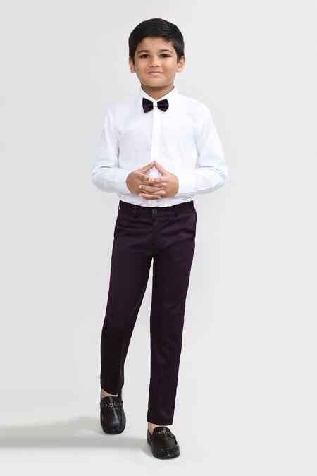 Shop_Petite Pomme_White Cotton, Polyester Wine Designer Boys Suit Set_Online_at_Aza_Fashions