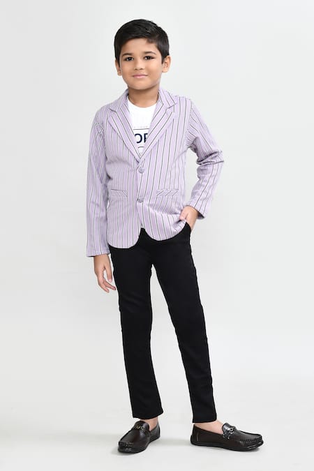 Petite Pomme Purple Striped Blazer Set 