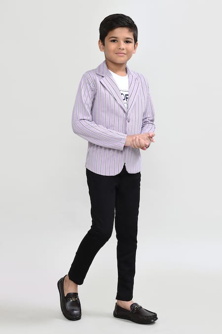 Shop_Petite Pomme_Purple Cotton Striped Blazer Set _Online_at_Aza_Fashions