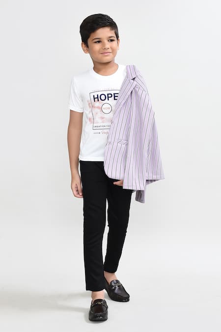 Petite Pomme_Purple Cotton Striped Blazer Set _at_Aza_Fashions