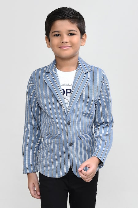 Buy_Petite Pomme_Sky Blue Cotton Striped Blazer Set _Online_at_Aza_Fashions