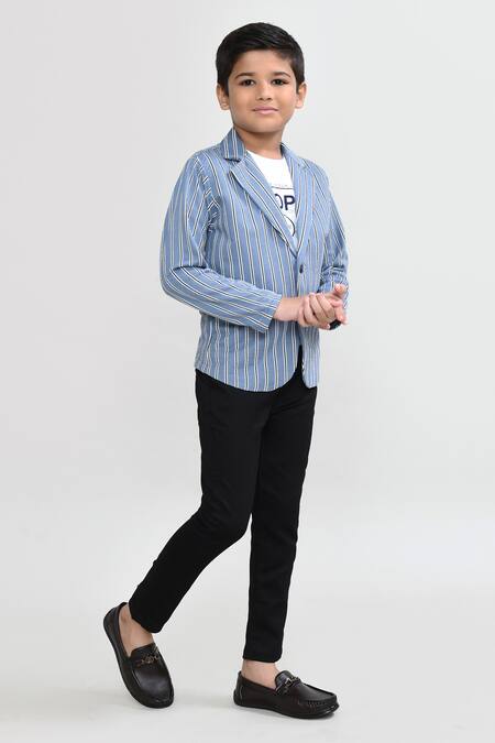 Buy_Petite Pomme_Sky Blue Cotton Striped Blazer Set 