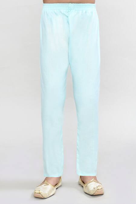 Buy_Petite Pomme_Mint Cotton Embroidery Designer Green Kurta Pyjama Waistcoat Set 