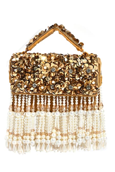 Nazaakat By Samara Singh Golden Suede Clutch Bag 
