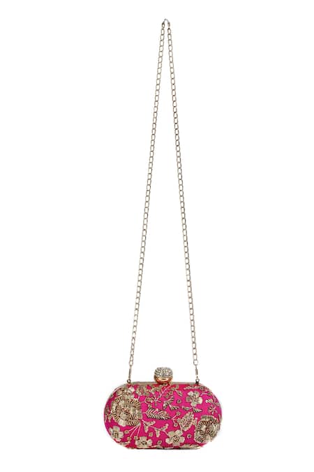Nazaakat By Samara Singh Hot Pink Zari Oval Sling Clutch Bag 