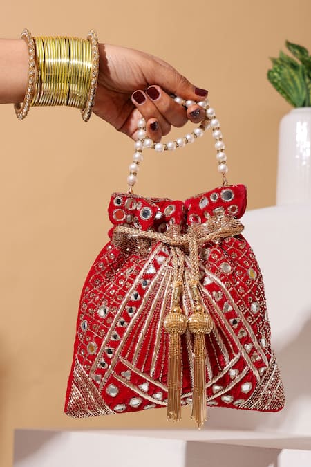 Nazaakat By Samara Singh Enchanting Golden Half-moon Potli Bag 
