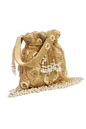 Nazaakat By Samara Singh Beige Embroidery Handcrafted Dabka Potli Bag Online at Aza Fashions Nazaakat By Samara Singh_Beige Embroidery Handcrafted Dabka Potli Bag _Online_at_Aza_Fashions