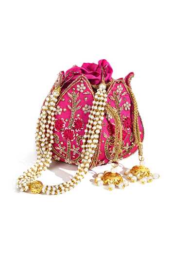 Nazaakat By Samara Singh_Pink Embroidery, Pearls Handcrafted Hot Lotus Potli _Online_at_Aza_Fashions