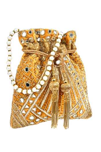 Nazaakat By Samara Singh_Gold Embroidery, Mirrors Regal Potli Bag _Online_at_Aza_Fashions