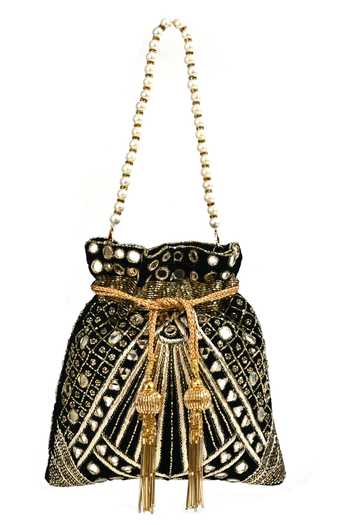 Nazaakat By Samara Singh Artisan Black Velvet Potli Bag 