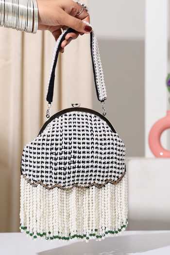 Nazaakat By Samara Singh Handcrafted Black Pearl Batua Bag 