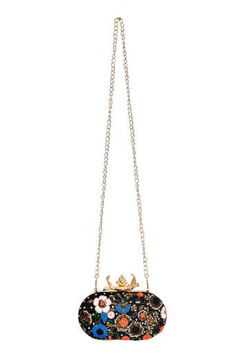 Nazaakat By Samara Singh Handcrafted Oval French Knot Clutch Bag 