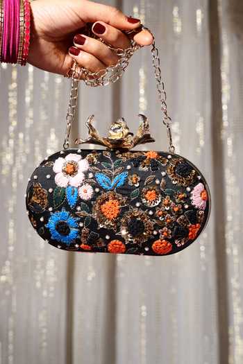 Nazaakat By Samara Singh Handcrafted Oval French Knot Clutch Bag 