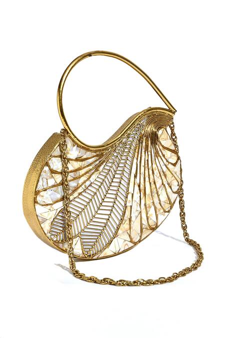 Nazaakat By Samara Singh Gold Metallic Thread Mother Of Pearl Clutch Bag Online at Aza Fashions Nazaakat By Samara Singh_Gold Metallic Thread Mother Of Pearl Clutch Bag _Online_at_Aza_Fashions