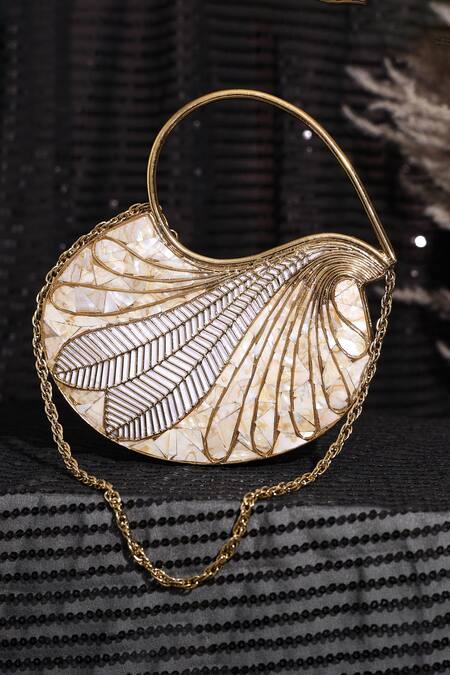 Buy Nazaakat By Samara Singh Gold Metallic Thread Mother Of Pearl Clutch Bag Online at Aza Fashions Buy_Nazaakat By Samara Singh_Gold Metallic Thread Mother Of Pearl Clutch Bag _Online_at_Aza_Fashions